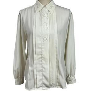 Vintage 1980s Embellished Blouse – Flowing Button Front Power Top M